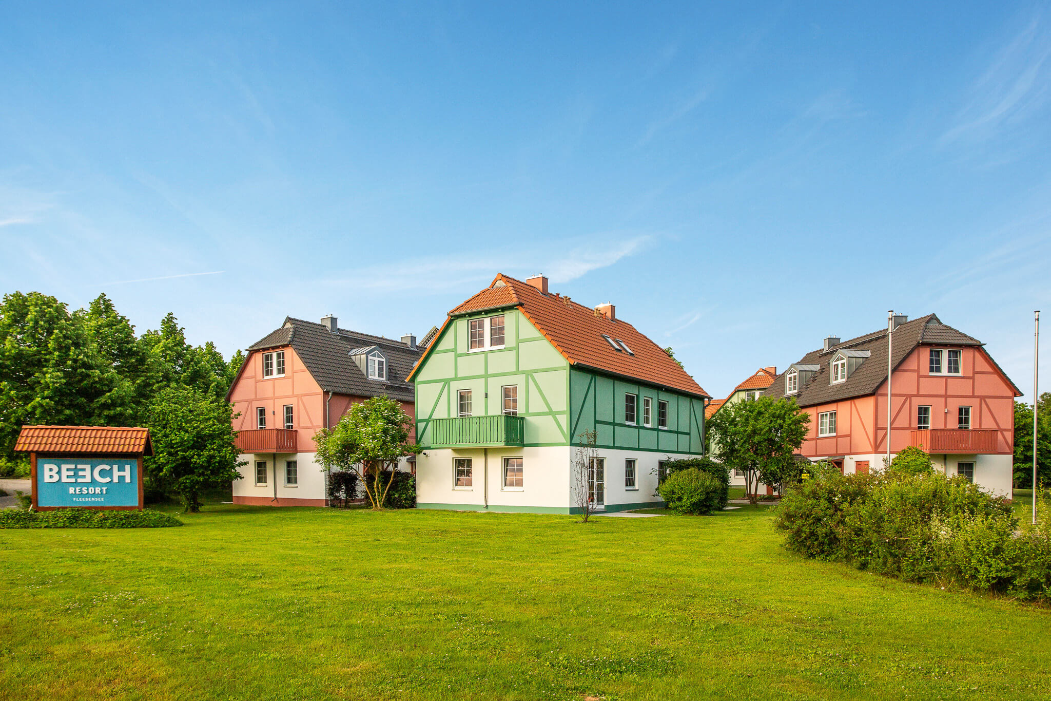 Drei bunte Häuser